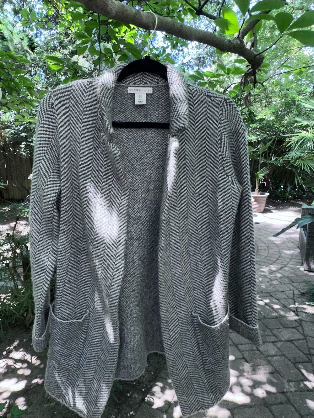 Sincerely Jules Gray Herringbone Open-Front Blazer